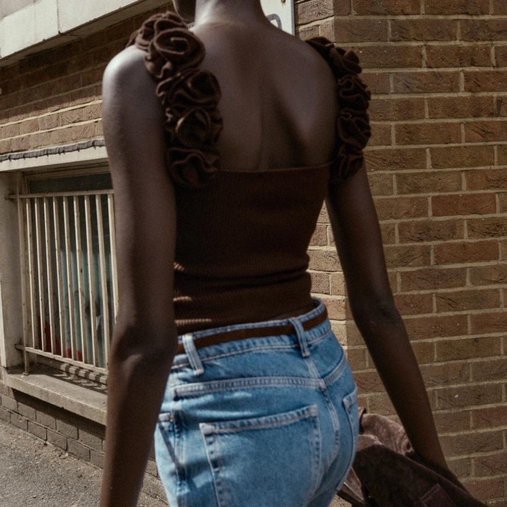 ZARA VIRAL knit tank with floral rosette straps - Picture 3 of 8
